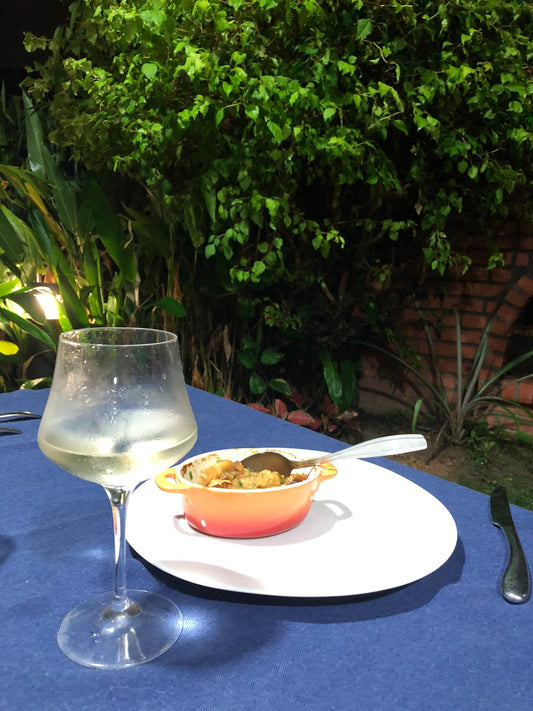 Stunning onions soup with French Chardonnay